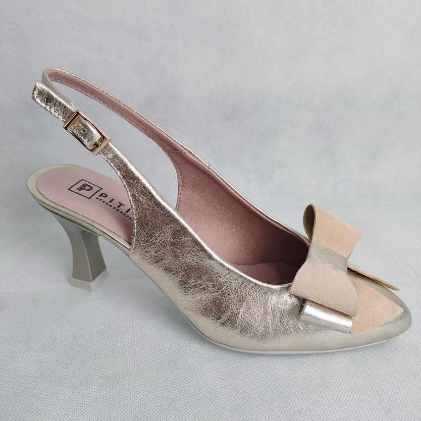 Salón Destalonado de Piel Metalizada Oro PITILLOS 11191 Tacón Alto Hecho en España