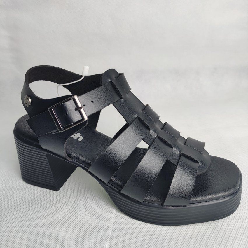 Sandalia Mujer REFRESH 175095 Negra con Plataforma y Tacón Medio – Vegana