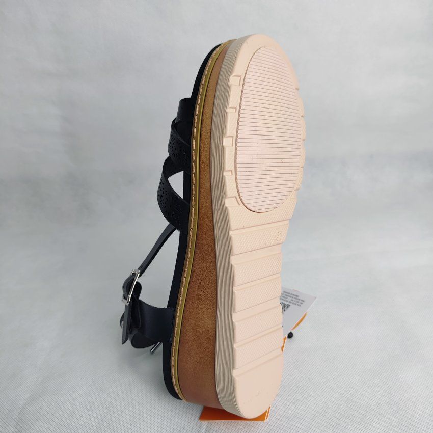 Sandalia Mujer REFRESH 172682 Cuña Negra con Plataforma y Tiras Cruzadas – Vegana