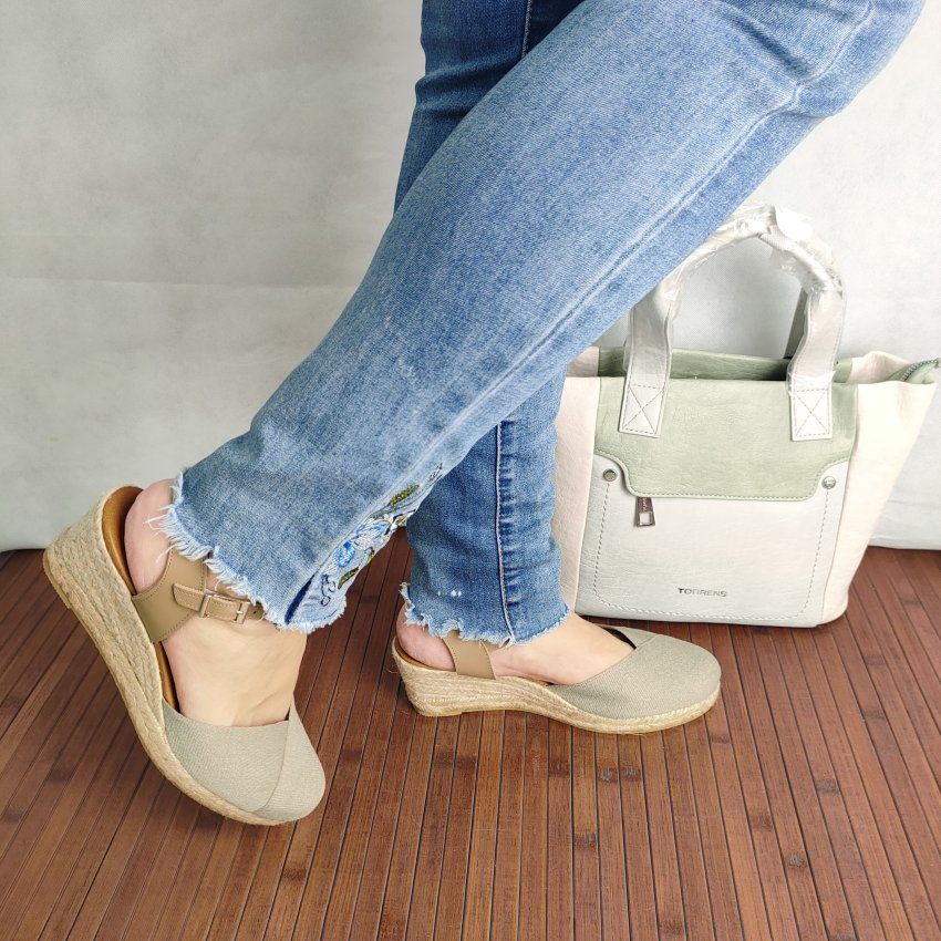 Alpargata Yute Mujer TORRES 5004 Cuña Lino Piel y Textil – Planta Gel Hechas en España