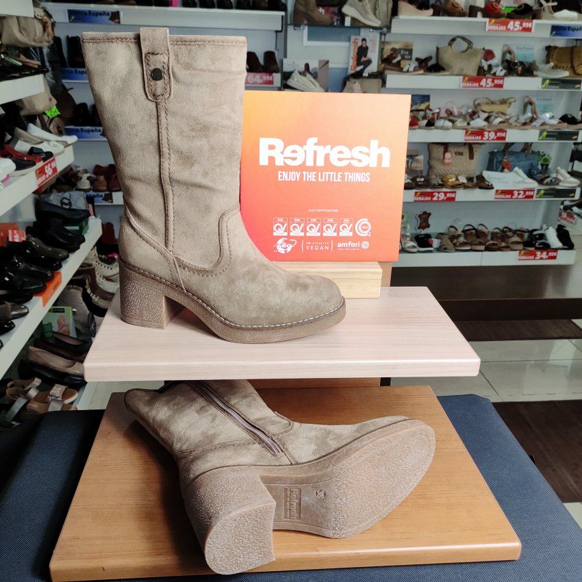 Refresh 173040 – Bota de mujer vegana en beige con tacón ancho y plataforma   VICKY Zapatos