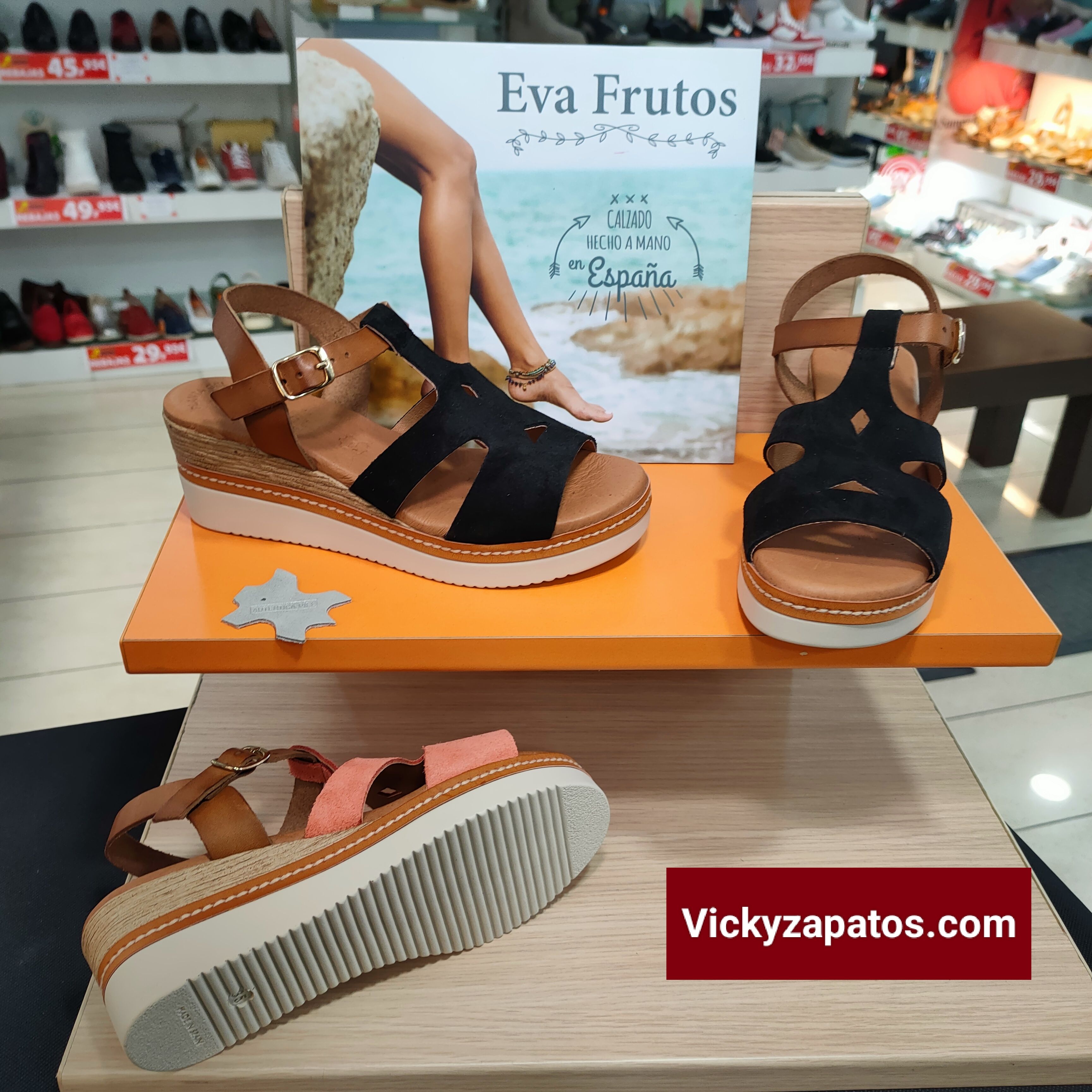 Sandalia Piel y Cuña con Planta de Gel EVA FRUTOS E136 Hechas en España | Calzados VICKY