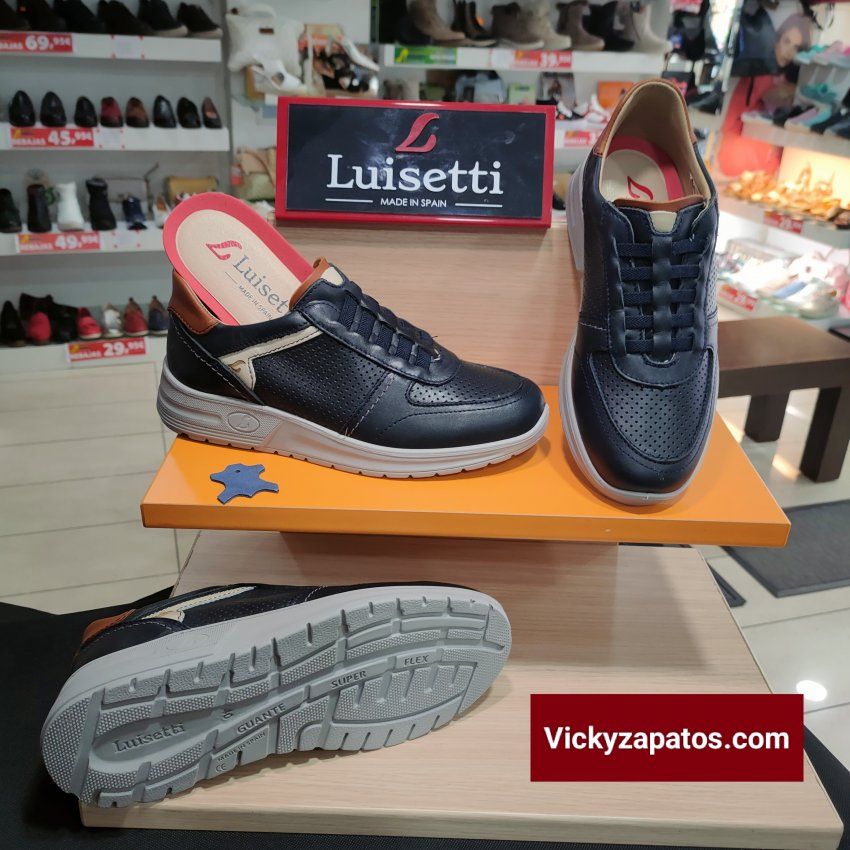 Zapato Casual con Cordón Elástico en Piel Calada LUISETTÍ 36207 Primavera Verano 23 Hecho en España Coslada