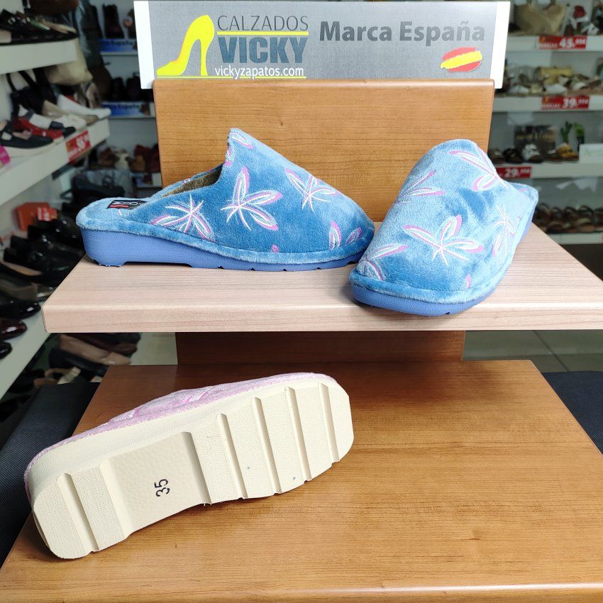 Berevere – Zapatilla de casa de mujer en tejido afelpado con estampado floral   VICKY Zapatos