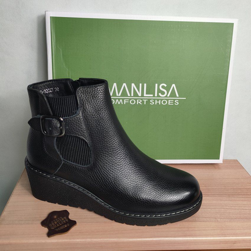 Botín Casual Mujer MANLISA 30027 Piel Flor Cuero y Negro con Cremallera