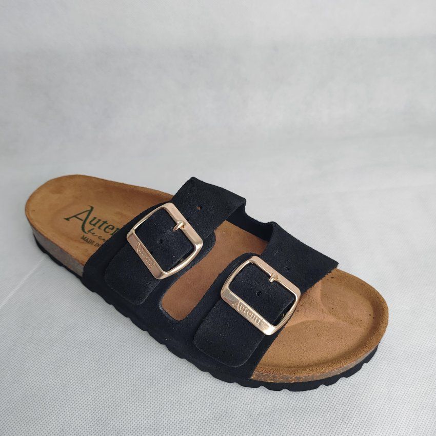 Sandalia Autenti bio mujer en negro y taupe dos hebillas cómoda | VICKY Zapatos