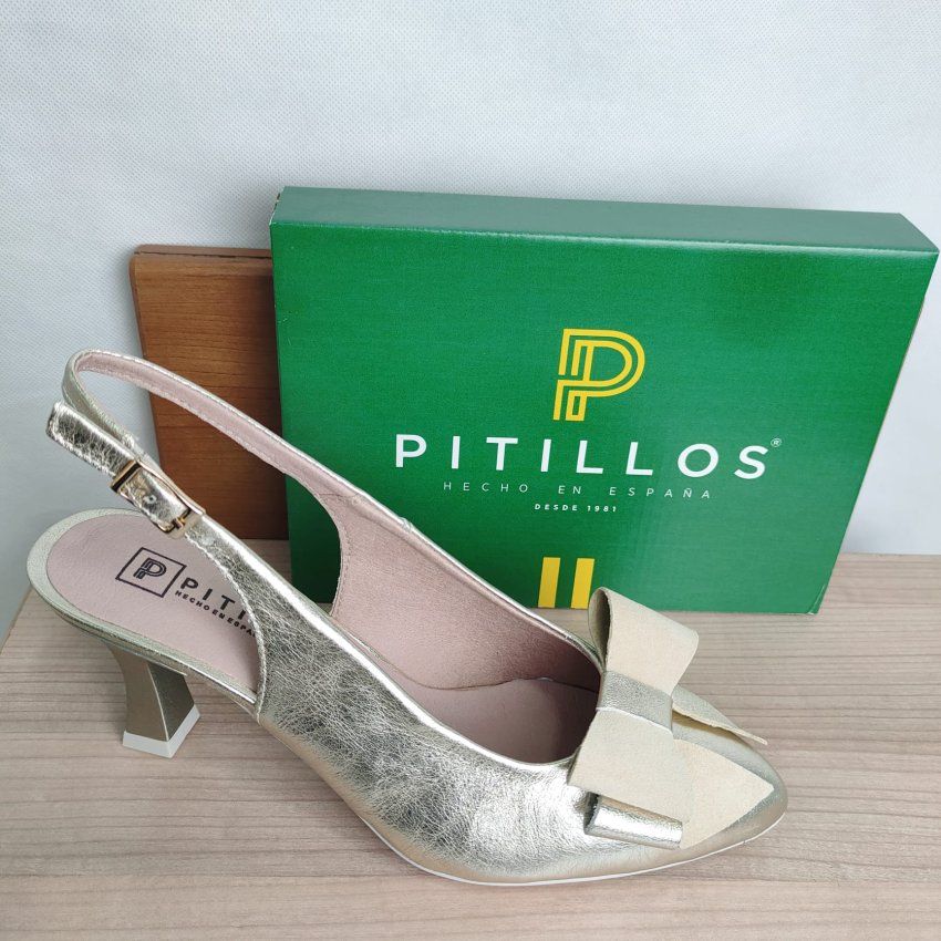Salón Destalonado de Piel Metalizada Oro PITILLOS 11191 Tacón Alto Hecho en España