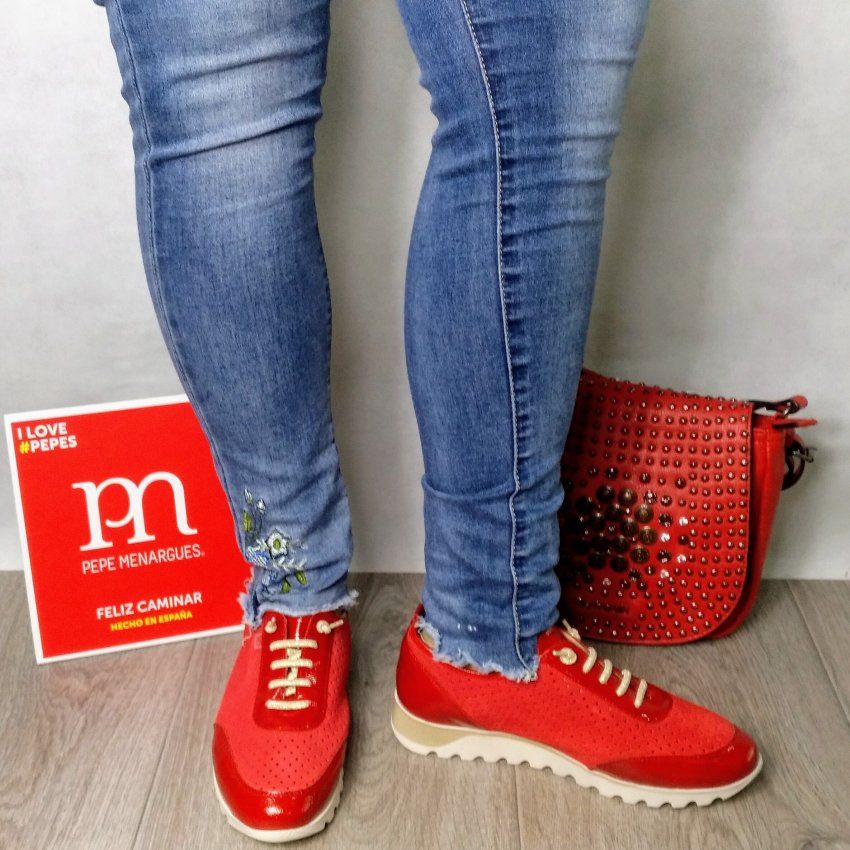 Zapato Casual en Piel Calada Rojo Coslada
