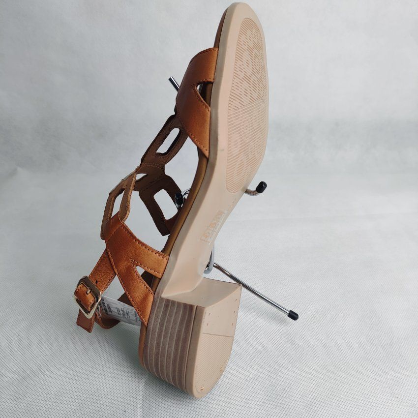 Sandalia Vestir Mujer 48+Hours Piel Cuero Oro y Tostado – Tacón Bajo Confort