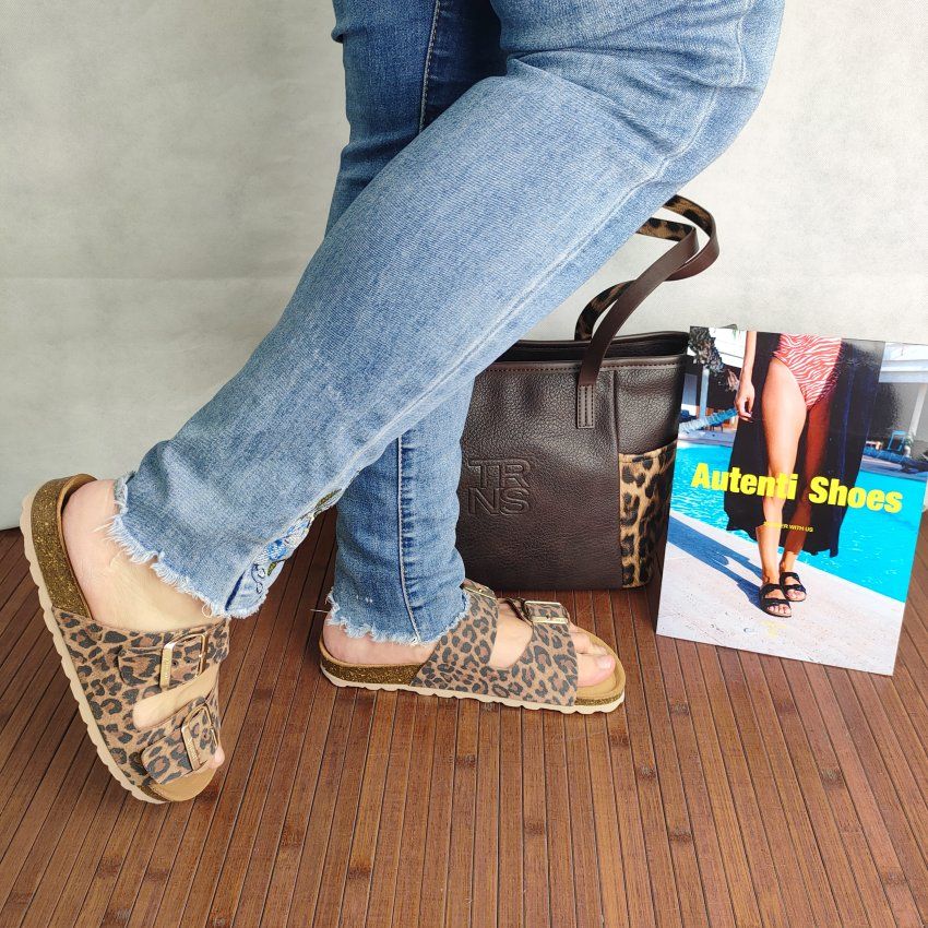Sandalia Autenti bio mujer ANIMAL PRINT dos hebillas cómoda | VICKY Zapatos