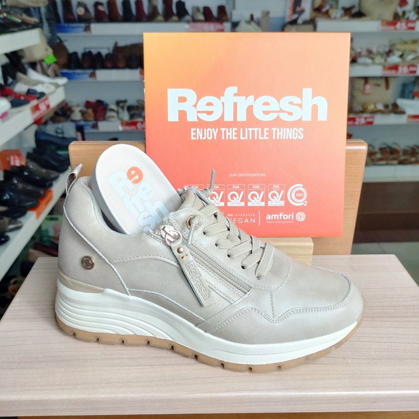 Refresh 172938 – Deportivo casual vegano de mujer en beige con cuña y memory foam   VICKY Zapatos