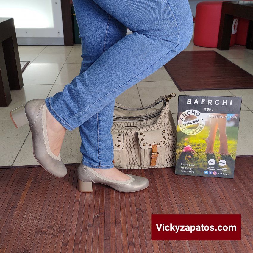 Salón de Piel con Elástico Y Tacón Medio BAERCHI 52230 Hechos en España Nueva Colección Primavera Verano