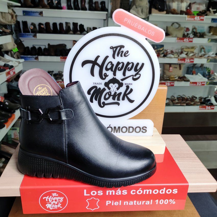 The Happy Monk – Botín  GRANADA 08 casual de mujer en piel con hebillas laterales y cuña baja   VICKY Zapatos