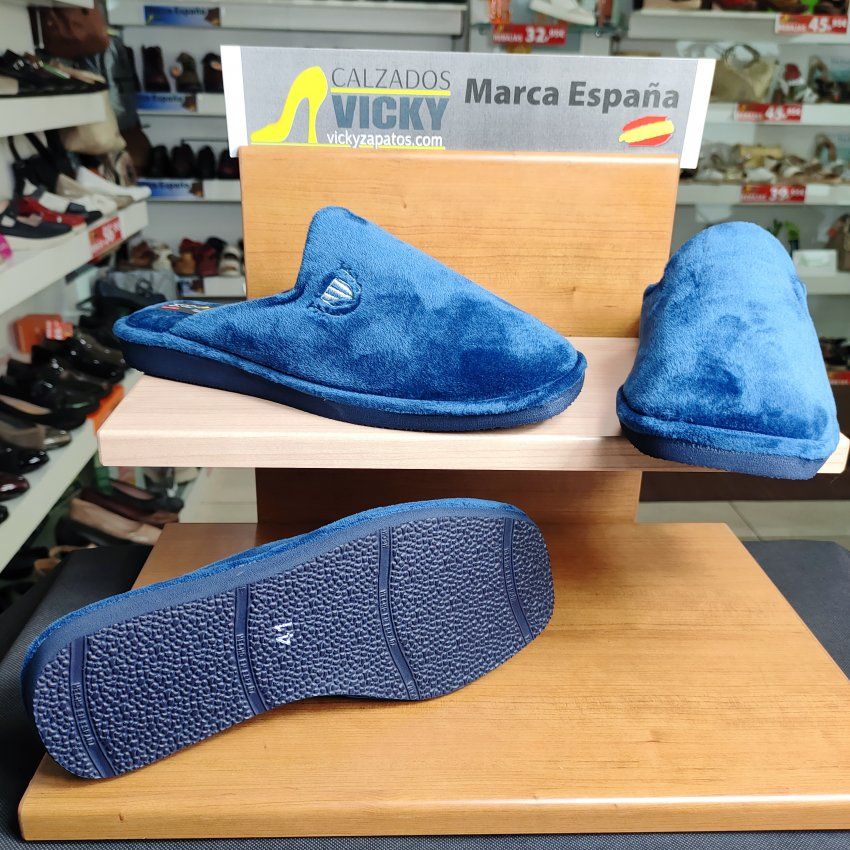 Berevere – Zapatilla de casa de hombre en tejido afelpado con estampado logo en marino  VICKY Zapatos