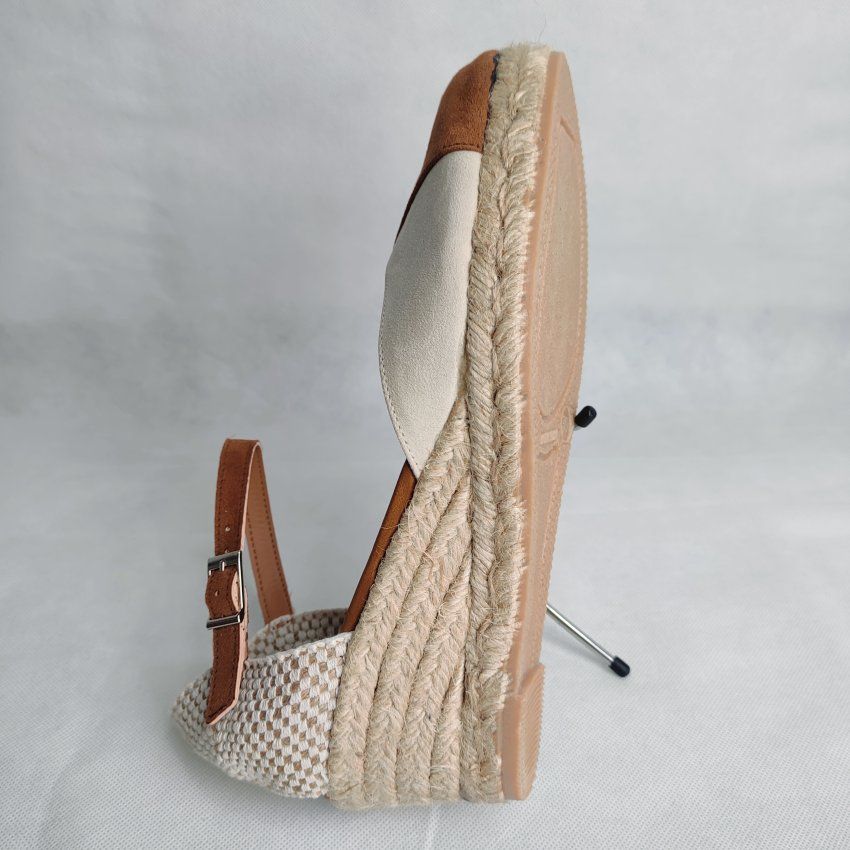 Sandalia Yute Mujer TORRES 5008 Cuña Piel y Rafia Cuero Beige – Planta Gel Hechas en España