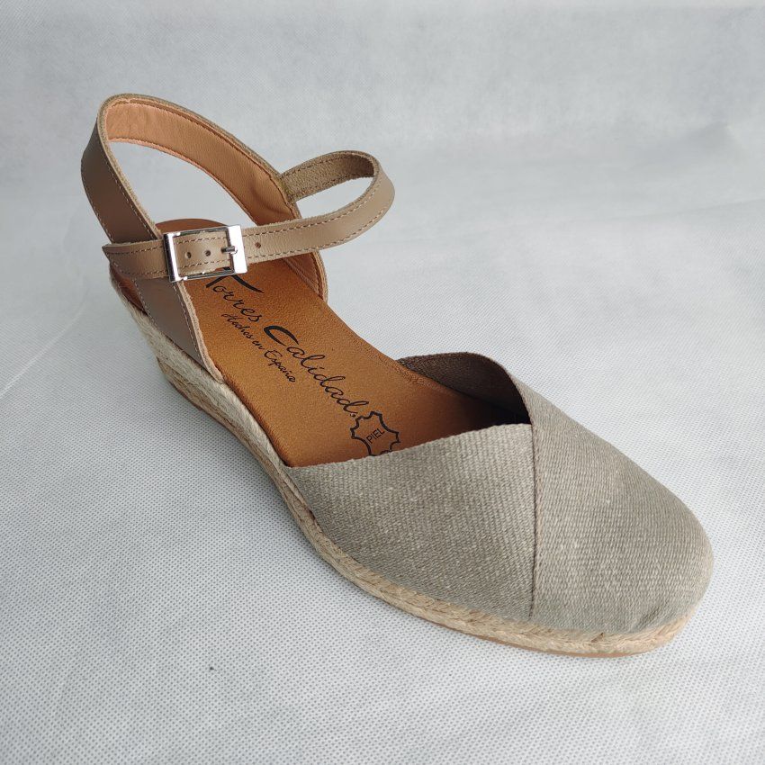 Alpargata Yute Mujer TORRES 5004 Cuña Lino Piel y Textil – Planta Gel Hechas en España