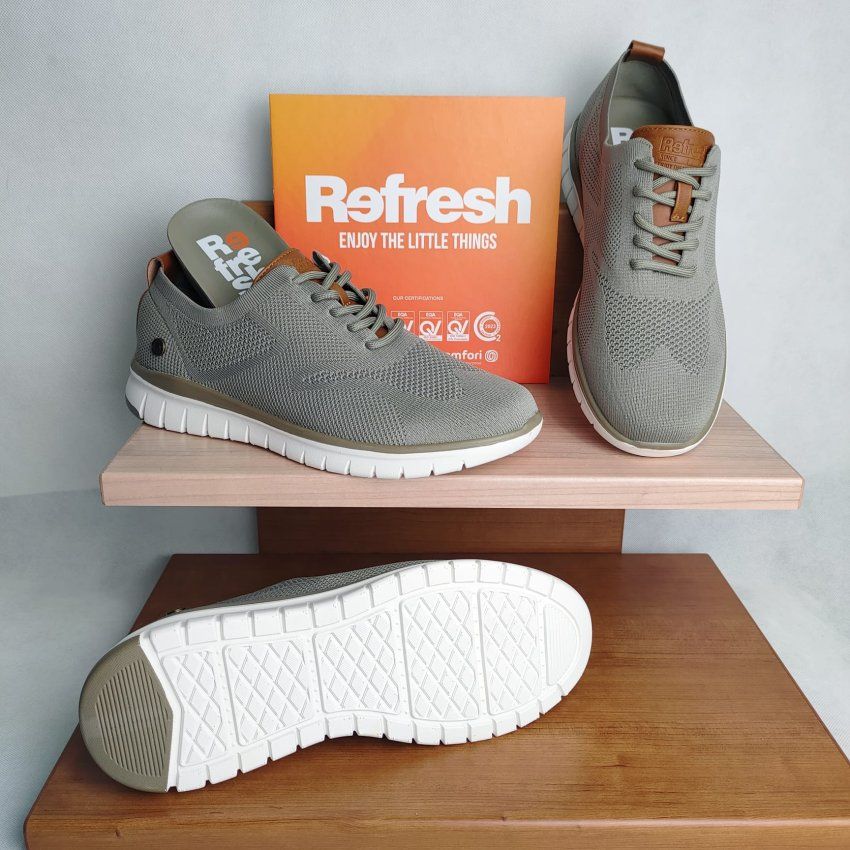 Zapatilla Casual de Cordón REFRESH 175520 Kaki con Plantilla Memory Foam