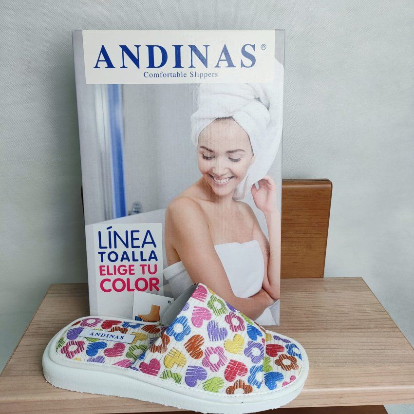 Zapatillas de Casa Mujer ANDINAS Pala Abierta Estampado Corazones con Brillo – Ultraligeras Hechas en España