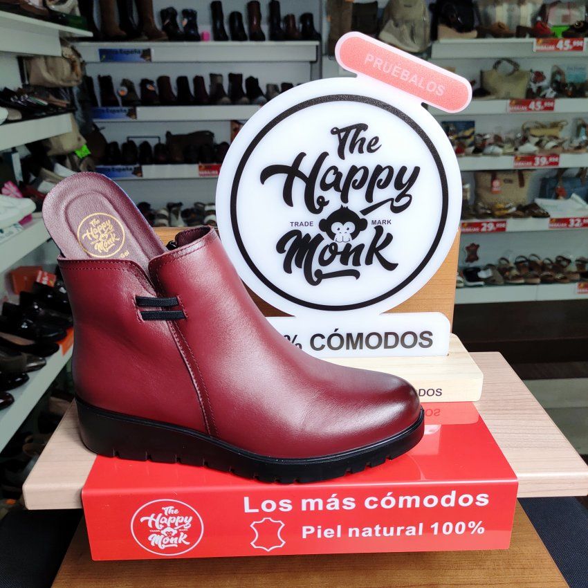 The Happy Monk Carmina 16 – Botín casual de mujer en piel burdeos con cuña baja   VICKY Zapatos