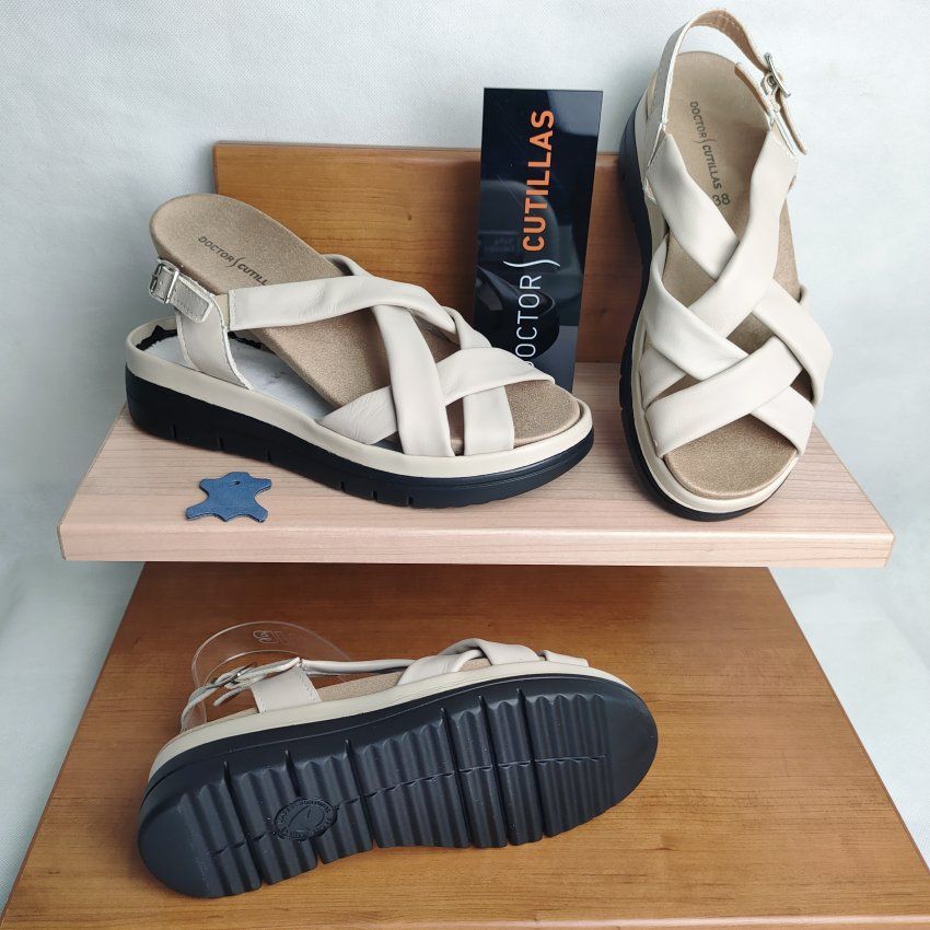 Sandalia Confort Mujer DOCTOR CUTILLAS 37150 Piel Beige Cuña con Plataforma – Plantilla Extraíble