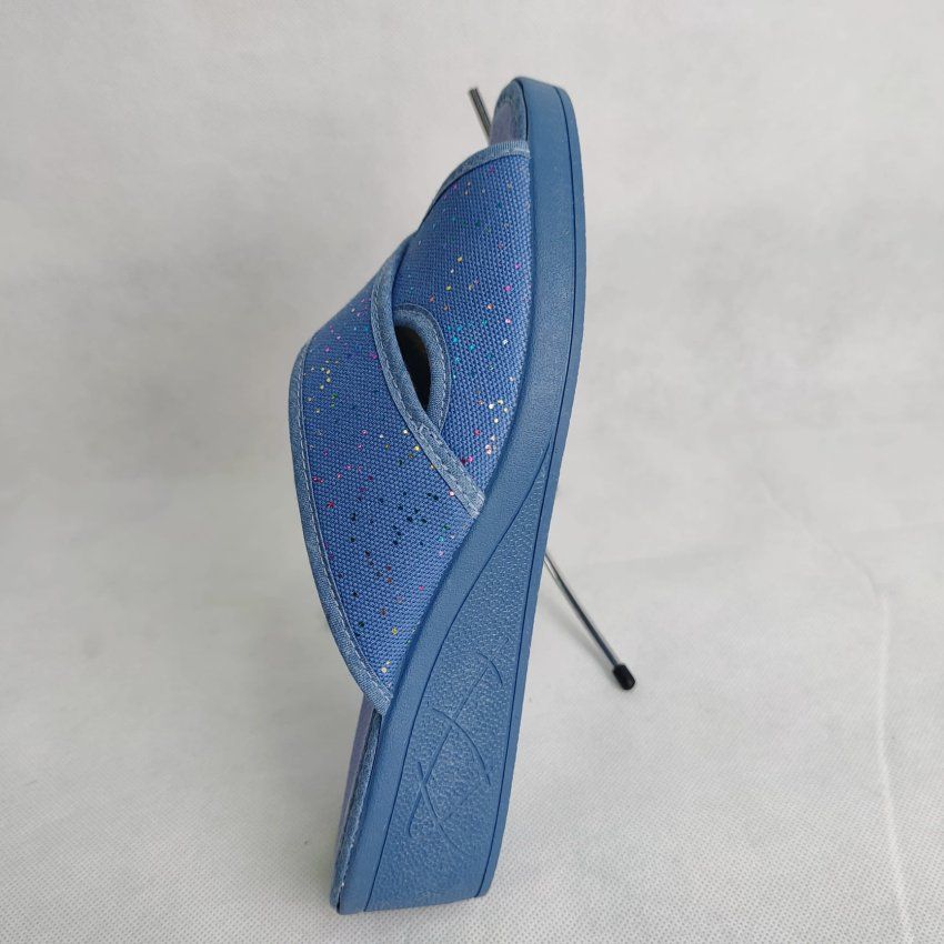 Zapatillas de Casa Mujer ANDINAS Cuña Baja Pala Abierta Azul con Brillo – Hechas en España