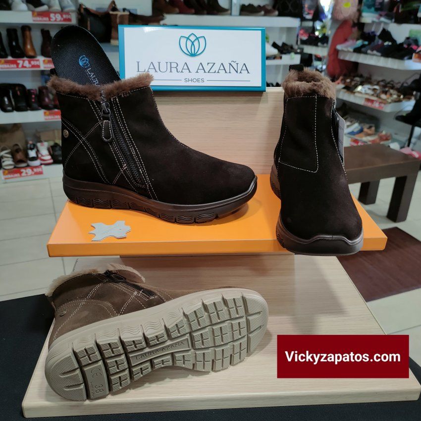 Botín Casual de Cremallera de Piel Afelpada LAURA AZAÑA 26604 Hechos en España Moda y Confort Coslada