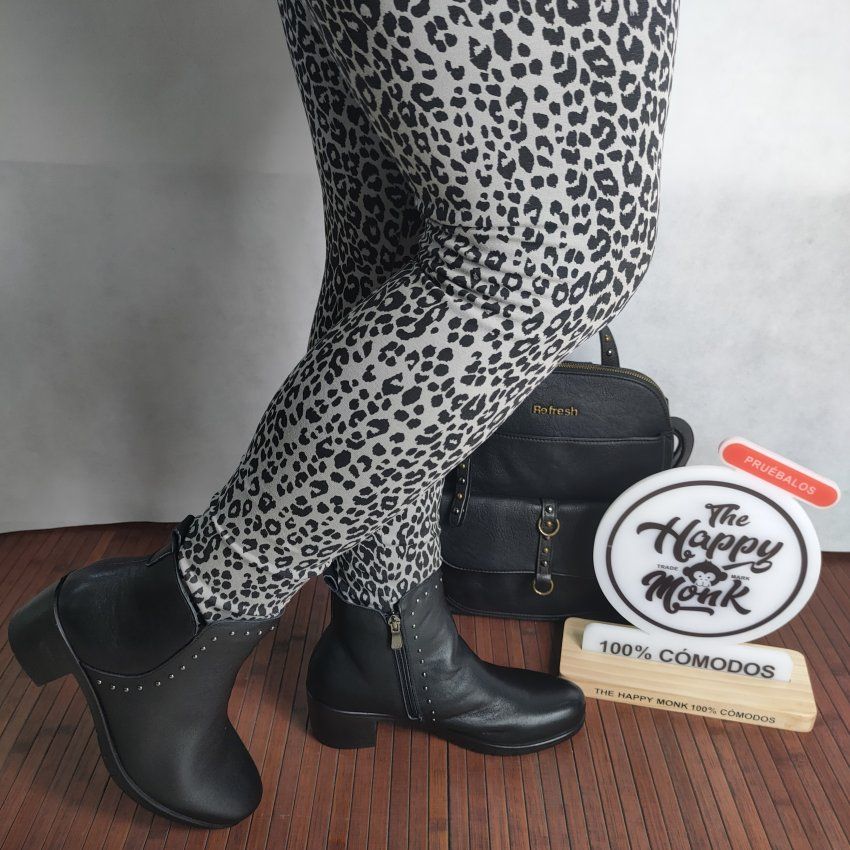 Botín Casual Mujer THE HAPPY MONK URBAN 019 Piel Cuero y Negro con Tachuelas
