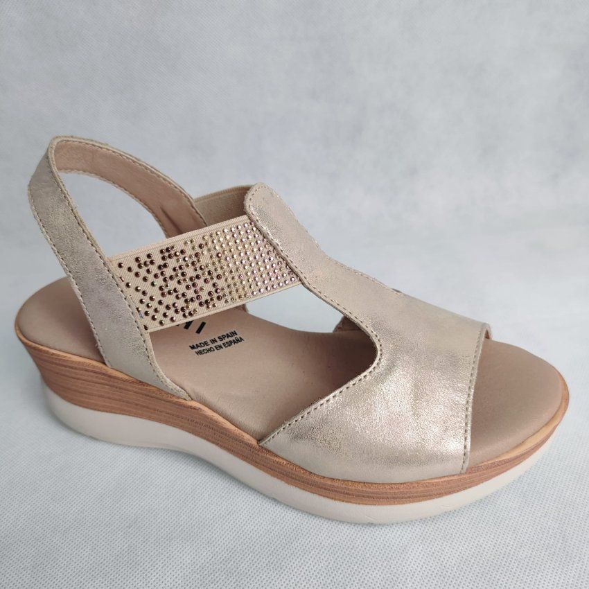 Sandalia de Piel Metalizada con Elástico BAERCHI WOMAN 40202 BOTICELLI – Hecha en España