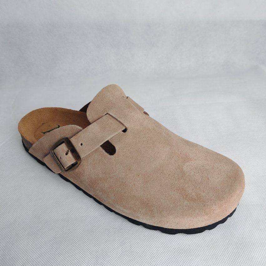 Zueco BIO Mujer AUTENTI Serraje Taupe con Hebilla – Planta Anatómica Corcho Natural