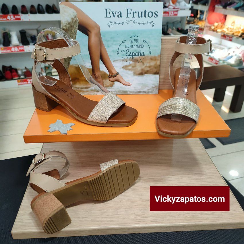 Sandalia en Piel y Tacón medio con Planta de Gel EVA FRUTOS E143 Hechas en España Coslada