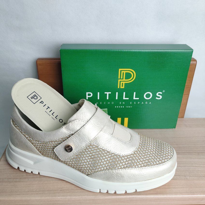 Deportivo Casual Mujer PITILLOS 20303 Vegano Oro con Velcro y Elásticos – Memory Foam Ultra Light