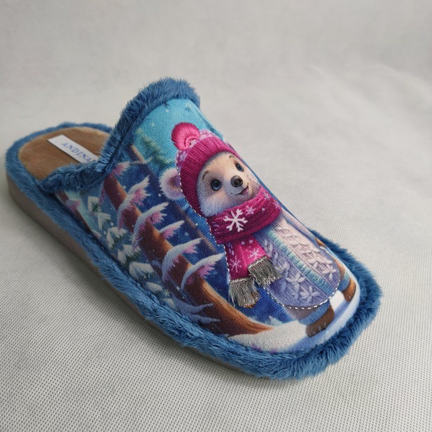Zapatilla de Casa Mujer ANDINAS 404 OSITO Jeans con Bordado