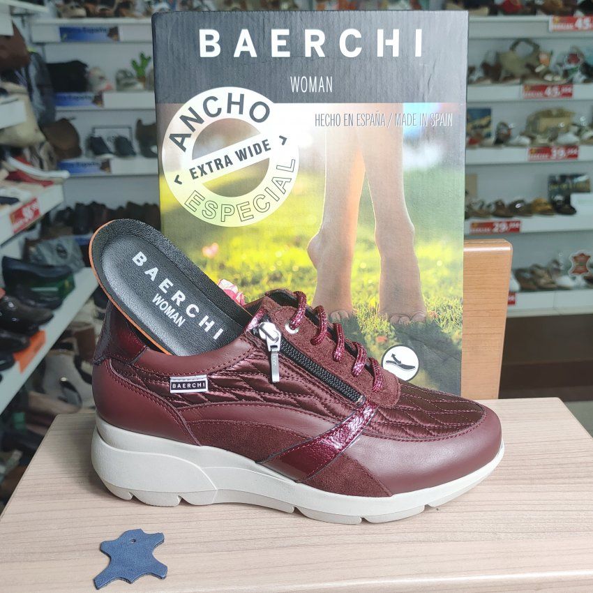 Deportivo BAERCHI 32600 LOLA Anchos Especiales Negro Y Burdeos en Piel Combi con Cuña Hechos en España | VICKYZAPATOS