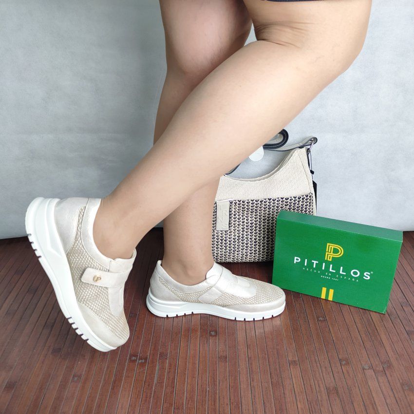 Deportivo Casual Mujer PITILLOS 20303 Vegano Oro con Velcro y Elásticos – Memory Foam Ultra Light