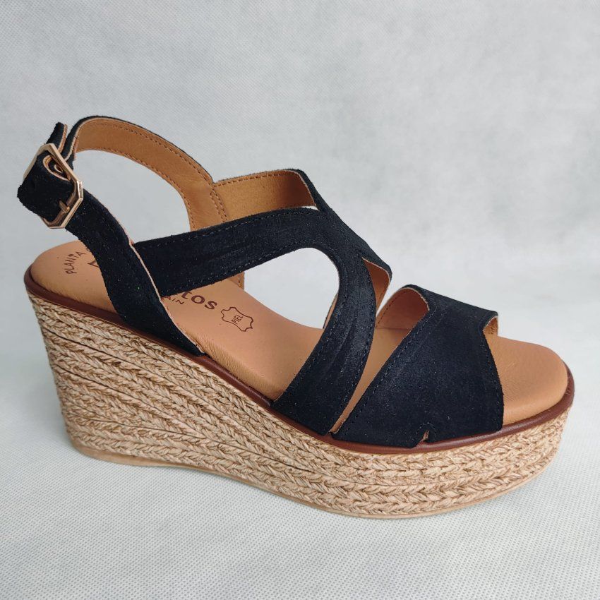 Sandalia en Piel Afelpada EVA FRUTOS 5857 con Cuña Alta y Planta de Gel Hechas en España