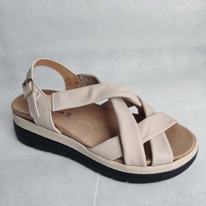 Sandalia Confort Mujer DOCTOR CUTILLAS 37150 Piel Beige Cuña con Plataforma – Plantilla Extraíble