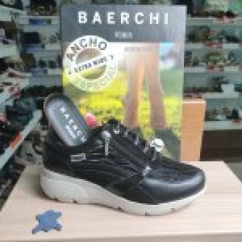 Deportivo BAERCHI 32600 LOLA Anchos Especiales Negro Y Burdeos en Piel Combi con Cuña Hechos en España | VICKYZAPATOS