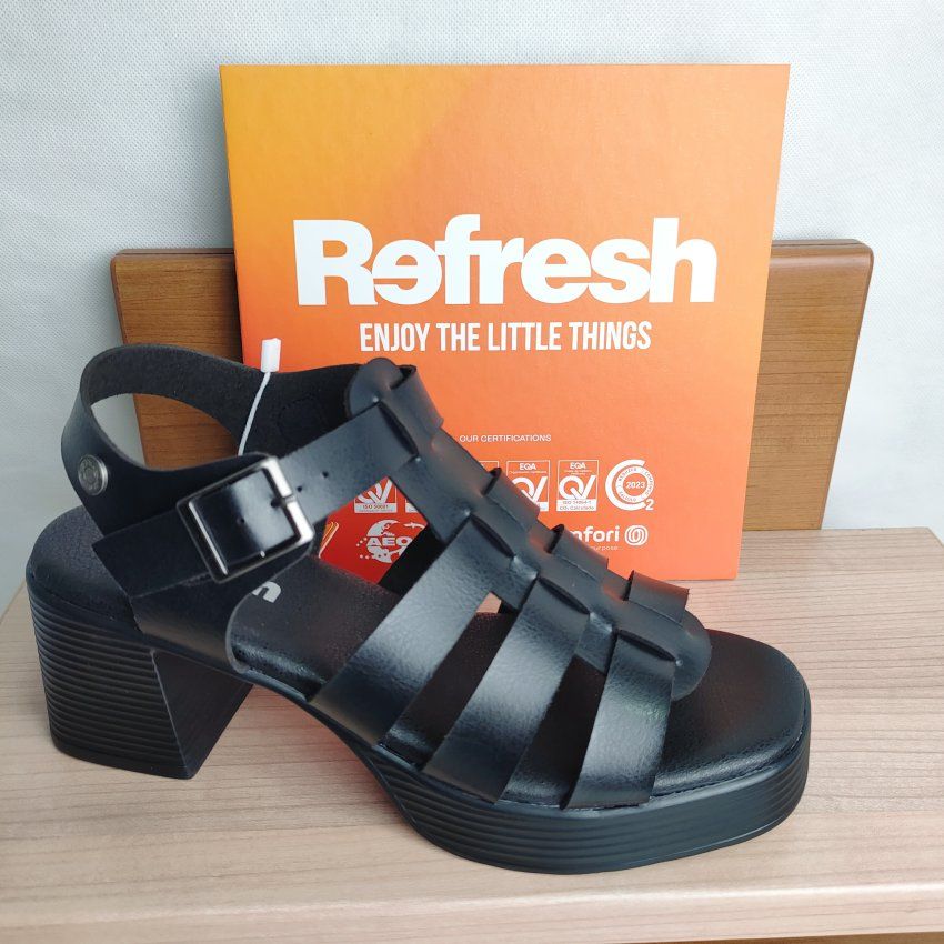Sandalia Mujer REFRESH 175095 Negra con Plataforma y Tacón Medio – Vegana