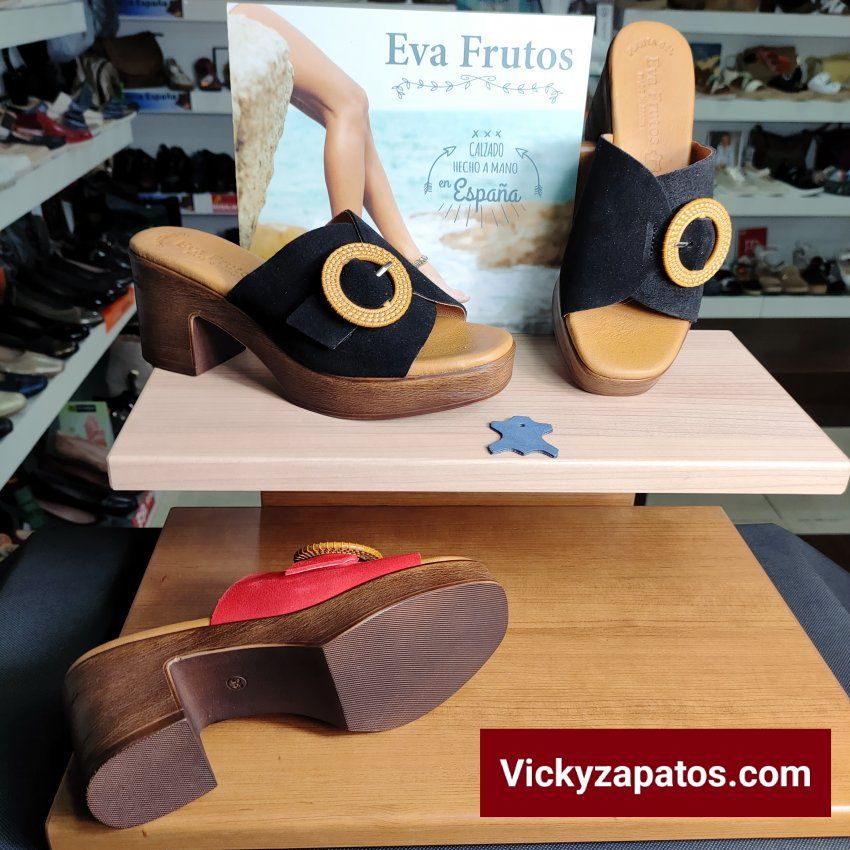 Zueco en Piel y Tacón Medio con Planta de Gel EVA FRUTOS E29 Hechas en España