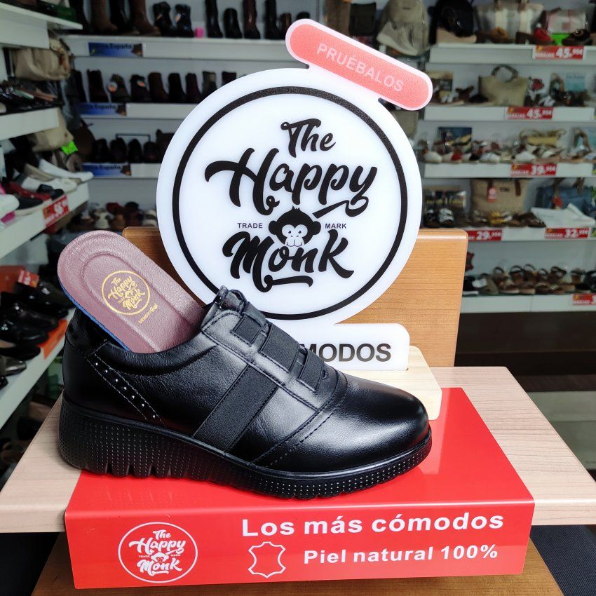 The Happy Monk Granada 04 – Zapato de mujer en piel negro con cuña baja y memory foam   VICKY Zapatos