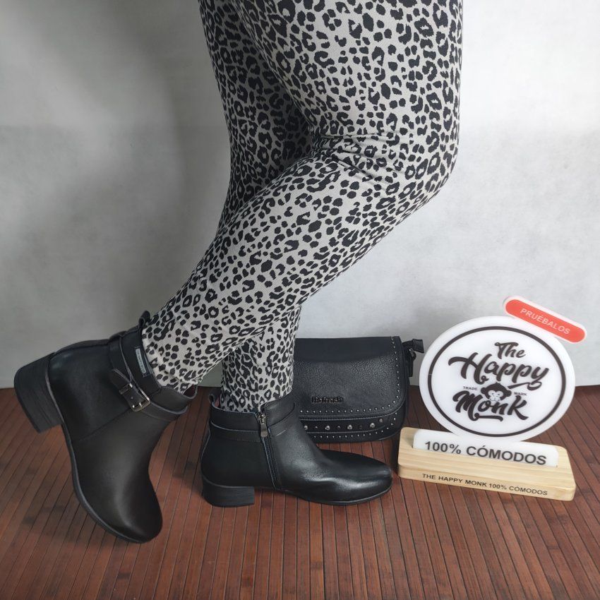 Botín Casual Mujer THE HAPPY MONK SACRA 003 Piel Marrón y Negro con Hebilla
