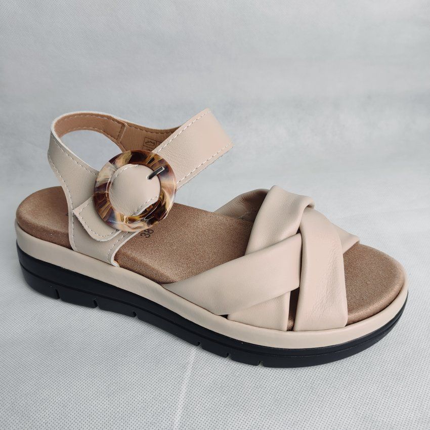 Sandalia Confort Mujer DOCTOR CUTILLAS 37151 Piel Beige con Velcro – Plantilla Extraíble y Ortopédica