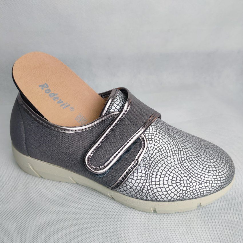 Zapatilla Confort Mujer RODEVIL Licra Plomo con Velcro – Plantilla Extraíble