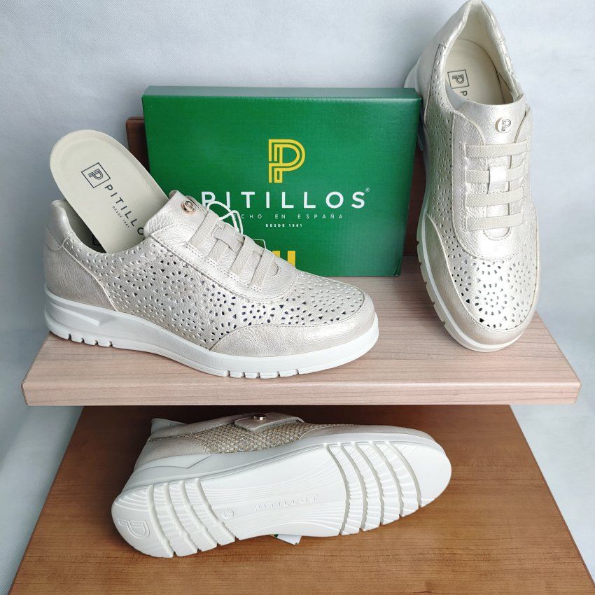 Deportivo Casual Mujer PITILLOS 20301 Vegano Oro Picado con Cordón Elástico – Memory Foam Ultra Light