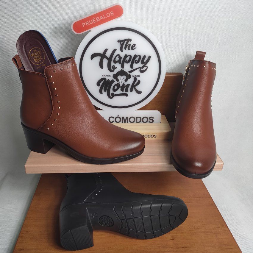 Botín Casual Mujer THE HAPPY MONK URBAN 019 Piel Cuero y Negro con Tachuelas