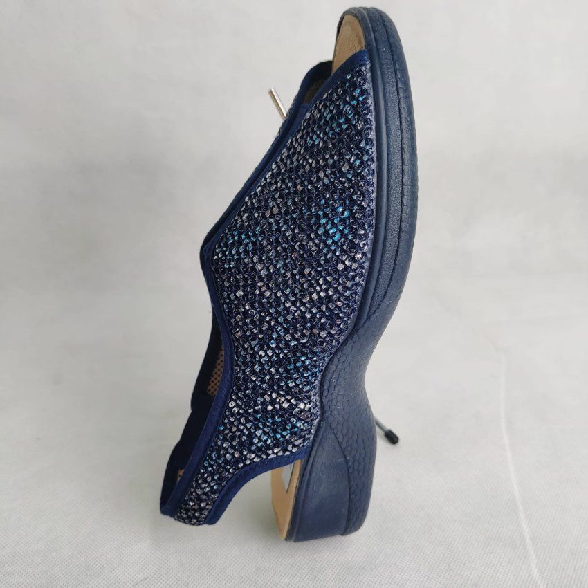 Zapatillas de Casa Mujer ANDINAS Cuña Baja Pala Abierta con Elástico Marino – Hechas en España
