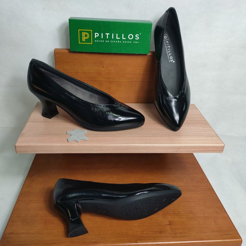 Salón Confort Mujer PITILLOS 11681 Charol Negro – Tacón Medio