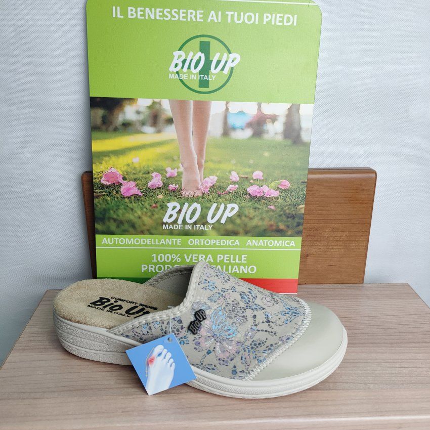 Zueco Confort Mujer BIO UP 553 Licra Adaptable Beige Floral – Memory Foam Antideslizante