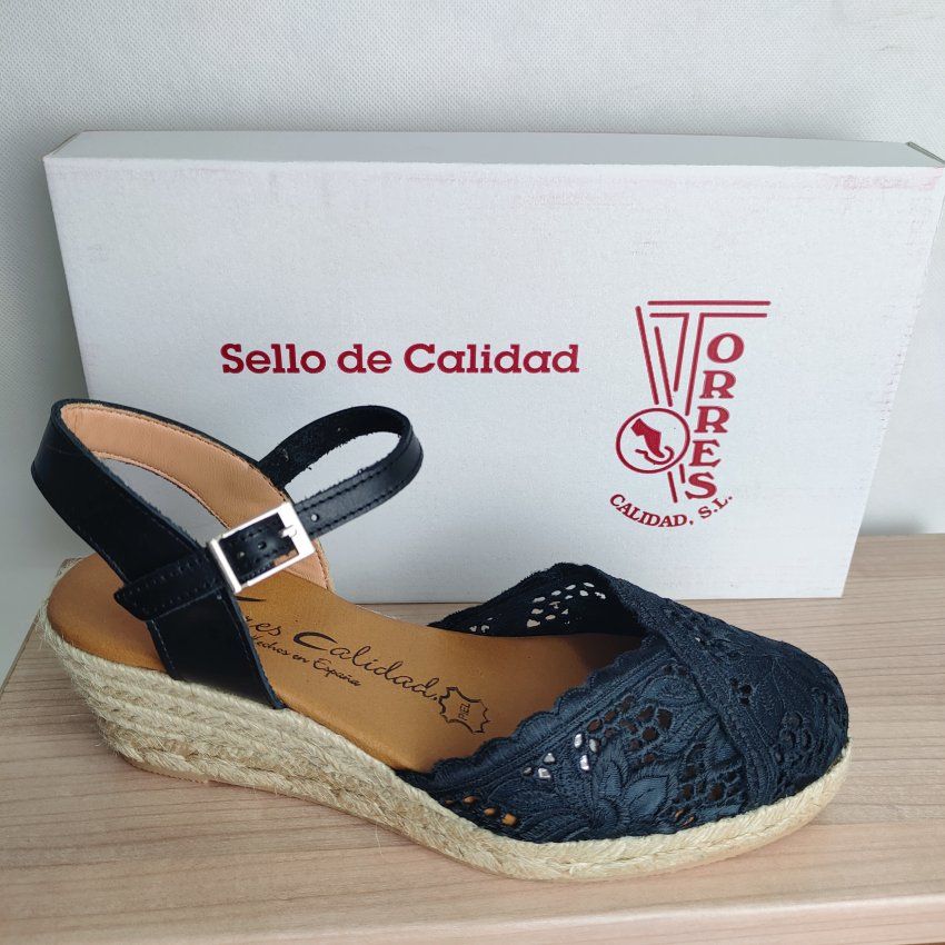 Alpargata Yute Mujer TORRES Cuña Bordada Piel y Textil – Planta Gel Hechas en España | VICKY Zapatos