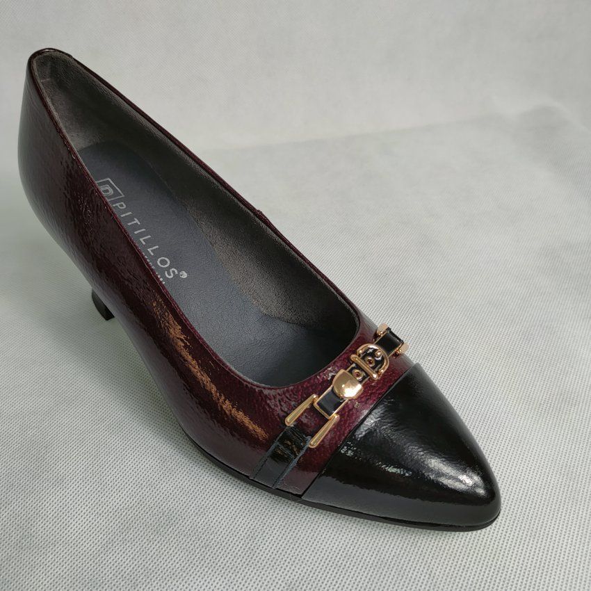 PITILLOS 11682 Salón Mujer en Piel Charol Negro/Taupe y Negro/Burdeos